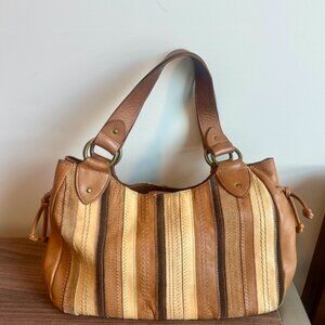 Striped Leather & Suede Striped Vintage Shoulder Bag